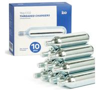 ICO CO2, 10 Unidades, Bombona CO2 de 16g, Cartucho CO2 Bicicleta Roscado Uso con Inflador de Neumáticos de Bicicleta de CO2 de Montaña y Carretera, CO2 16g de Grado Alimentario para Cerveza Artesanal