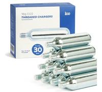 ICO CO2, 30 Unidades, Bombona CO2 de 16g, Cartucho CO2 Bicicleta Roscado Uso con Inflador de Neumáticos de Bicicleta de CO2 de Montaña y Carretera, CO2 16g de Grado Alimentario para Cerveza Artesanal