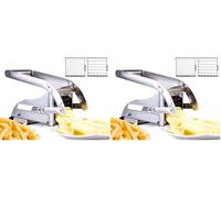 ICO Cortador de Patatas de Acero Inoxidable con 2 Cuchillas de 12mm y 9mm de Acero Inoxidable, Corta Patatas con Tecnología de Succión Antideslizante, Cortador Manual para Cocina (Paquete de 2)