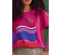 ICode Pink T-shirt Message, Stripes, Hearts Violine Talla: XL | Camisetas de Seda Outlet | Mujer