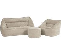 Icon 3 pufs de chenilla: sofá, sillón y reposapiés redondo, beige