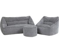 Icon 3 pufs de chenilla: sofá, sillón y reposapiés redondo, gris