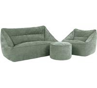 Icon 3 pufs de chenilla: sofá, sillón y reposapiés redondo, verde salvia