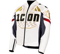 Icon Contra 3 Rizz Rizz Chaqueta de cuero de moto, blanco/negro/amarillo, Talla L