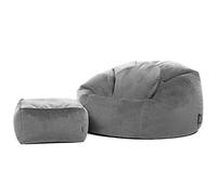 Icon Kingston Puff con Reposapies, Tela de Terciopelo, Puff Pera con Relleno, Silla Dormitorio, Silla Salon, Mueble de Salon, Gris Oscuro