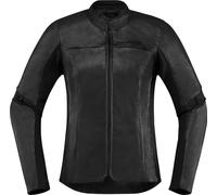 Icon Overlord Chaqueta de cuero damas de moto, negro, Talla XS