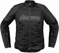 Icon Overlord3 Chaqueta textil de moto para mujer, negro, tamaño L