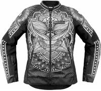 Icon Overlord3 Noble Chaqueta textil de moto para mujer, negro-blanco, tamaño M