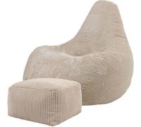Icon Puf reclinable con reposapiés en respaldo alto y pana beige