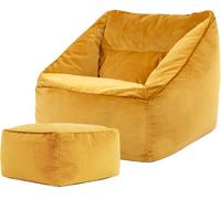 Icon Puf sillón con reposapiés cuadrado de terciopelo amarillo ocre