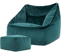 Icon Puf sillón con reposapiés cuadrado de terciopelo pato azul
