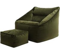Icon Puf sillón con reposapiés cuadrado de terciopelo verde oliva