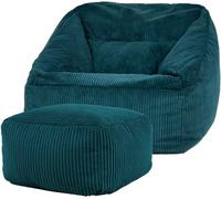 Icon Puf sillón con reposapiés cuadrado en pana azul pato