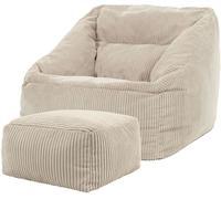 Icon Puf sillón con reposapiés cuadrado en pana beige