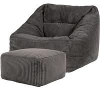 Icon Puf sillón con reposapiés cuadrado en pana gris antracita