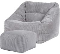 Icon Puf sillón con reposapiés cuadrado en pana gris claro