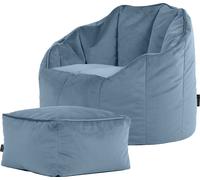 Icon Puf sillón con reposapiés de terciopelo azul mineral