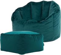 Icon Puf sillón con reposapiés de terciopelo pato azul
