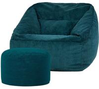 Icon Puf sillón con reposapiés redondo de pana azul pato