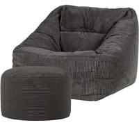 Icon Puf sillón con reposapiés redondo de pana gris antracita