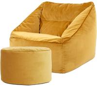 Icon Puf sillón con reposapiés redondo terciopelo amarillo ocre