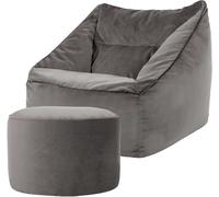 Icon Puf sillón con reposapiés redondo terciopelo gris antracita