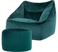Icon Puf sillón con reposapiés redondo terciopelo pato azul