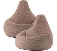 Icon Set de 2 pufs reclinable en respaldo alto y pana marrón moca