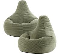 Icon Set de 2 pufs reclinable en respaldo alto y pana verde salvia