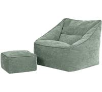 Icon Sillón puf y reposapiés cuadrado de chenilla texturada verde salvia