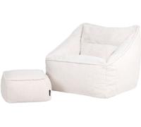 Icon Sillón puf y reposapiés cuadrado en tejido borg bouclé color crema