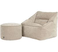 Icon Sillón puf y reposapiés redondo de chenilla texturada beige