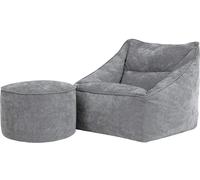 Icon Sillón puf y reposapiés redondo de chenilla texturada gris