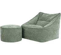 Icon Sillón puf y reposapiés redondo de chenilla texturada verde salvia