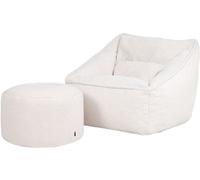 Icon Sillón puf y reposapiés redondo en tejido borg bouclé color crema