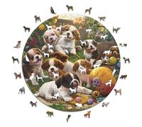 Iconic Puzzles - Cachorros en el Jardín, Animales de fantasía, Puzzle de Madera 100% Sostenible, Regalos para Niños y Adultos, Talla S, 200 Piezas