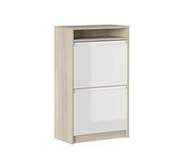 Iconico Home MIK Modern Zapatero de Doble Profundidad con Compartimento de día y 2 Puertas con Asas integradas, Madera de ingeniería, Roble Blanco Brillante, 60x30xh99,5 cm