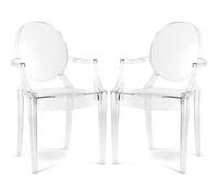 Iconik Interior Ghost Style Luis XIV - Juego de 2 sillas de comedor transparentes - Diseño con reposabrazos, transparente