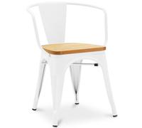 Iconik Interior Industrial Style Silla de comedor con reposabrazos, diseño industrial, madera y acero, nueva edición, Stylix blanco