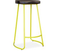 Iconik Interior Industrial Style Taburete de Bar - Diseño Industrial - Madera y Metal - 76 cm - Aiyana Amarillo