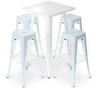 Iconik Interior Tolix Style Pack Taburete de mesa Blanco y Pack de 4 taburetes de bar - Diseño industrial - Metal - Nueva edición - Bistrot Stylix Azul Gris