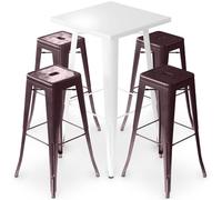 Iconik Interior Tolix Style Pack Taburete de mesa blanco y paquete de 4 taburetes de bar - Diseño industrial - Metal - Nueva edición - Bistrot Stylix Bronze