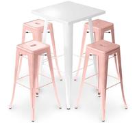 Iconik Interior Tolix Style Pack Taburete de mesa blanco y paquete de 4 taburetes de bar - Diseño industrial - Metal - Nueva edición - Bistrot Stylix naranja pálido