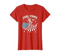 Icono de Estrellas, Rayas y Estilo Camiseta, Mujer, Rojo, 3XL