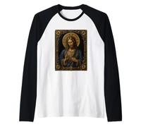 Icono de Iglesia ornamentada de Jesucristo Sagrada Fe Diseño artístico Camiseta Manga Raglan