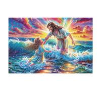 Icono de Jesús en la Ola Puzzle 1000 Piezas Decoración Moderna Surge Radiance Haze Rompecabezas para Adultos 3D DIY Creativo Desafío Intelectual Juguete Educativo 1000 PCS