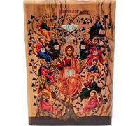 Icono de madera de olivo de Tierra Santa a todo color de Israel, hecho a mano