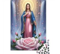 Icono de Virgen María 1000 Piezas para Regalos de Adultos: María de Pie sobre Rosa Rosa Actividad Desafiante y Estimulante para el Hogar 52x38cm/1000 Piezas