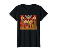 Icono ortodoxo Los Santos Mártires Macabeos Camiseta gráfica económica, Mujer, Negro, XS