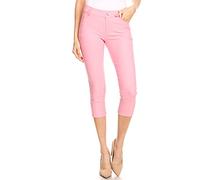 ICONOFLASH Leggings Capri Jeggings de 5 bolsillos para mujer - Leggings de mezclilla ajustados de color elástico con opciones de tallas grandes - rosa - XXL
